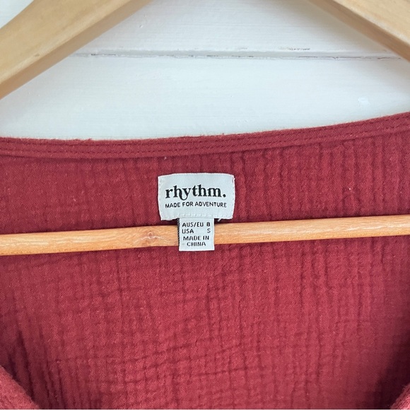 Rhythm. women’s long sleeve tie waist button down burgundy - Picture 2 of 4